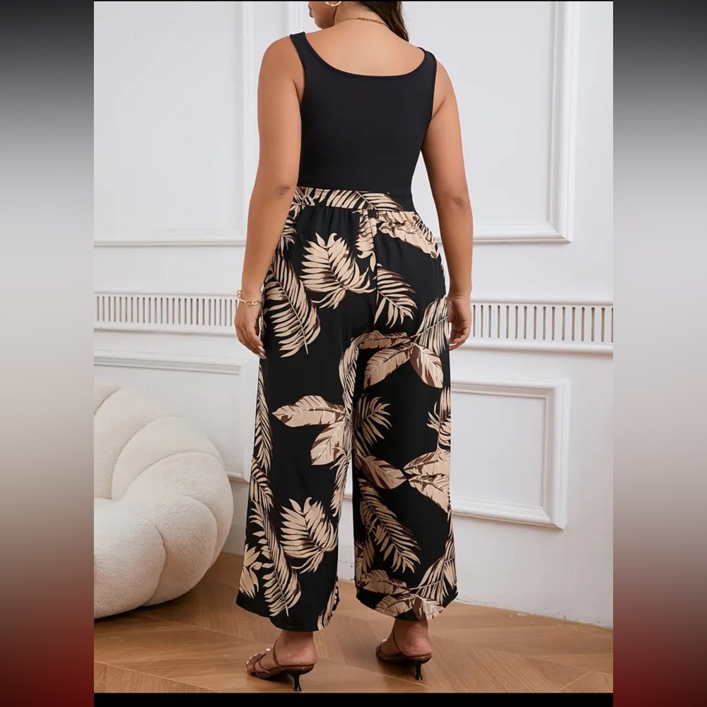 Jumpsuit Romper Wide Leg Stretch Top/Waist So Flattering Floral Belted NWT Sz 2x - Picture 2 of 9